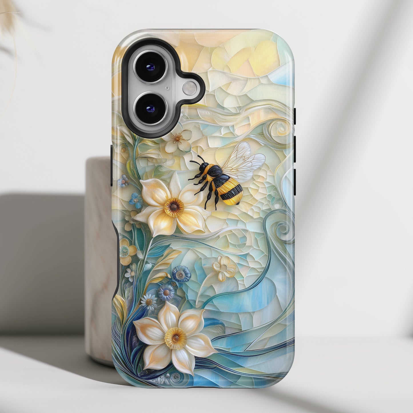 Bumblebee & Floral Stained Glass Art Design iPhone Case