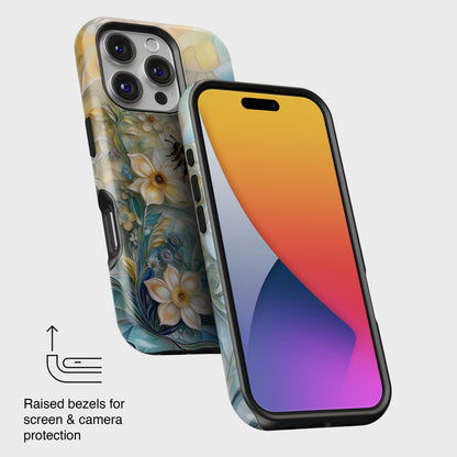 Bumblebee & Floral Stained Glass Art Design iPhone Case