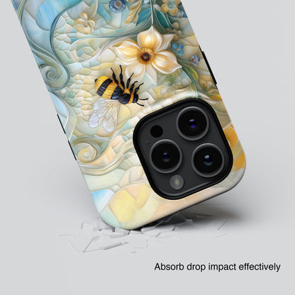 Bumblebee & Floral Stained Glass Art Design iPhone Case