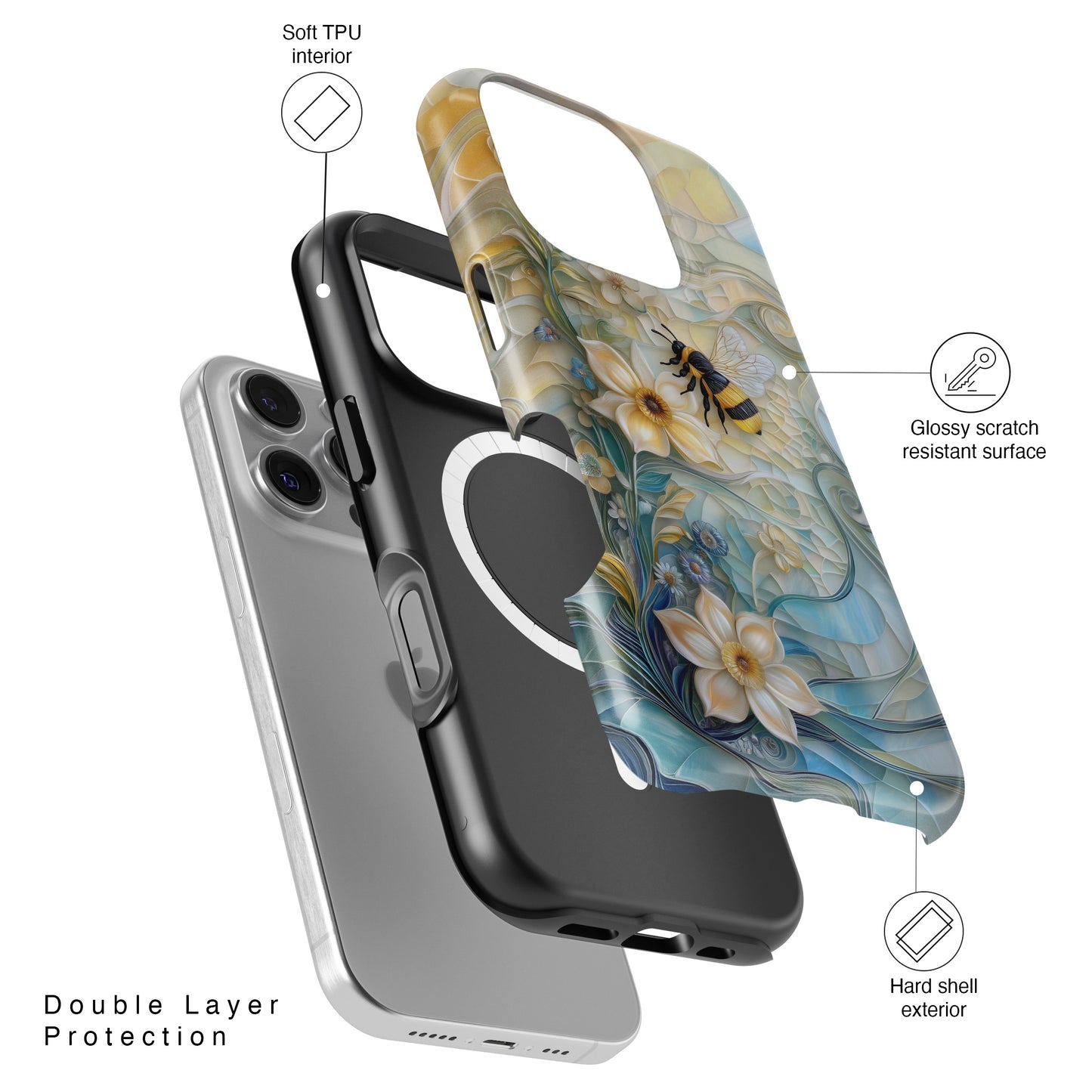Bumblebee & Floral Stained Glass Art Design iPhone Case