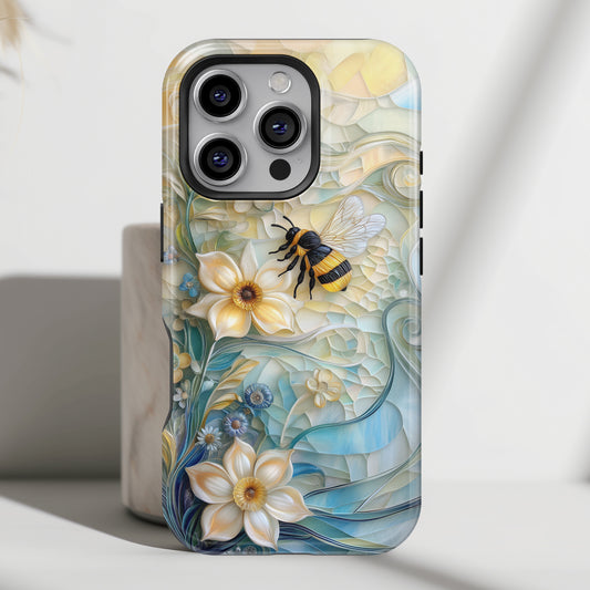 Bumblebee & Floral Stained Glass Art Design iPhone Case