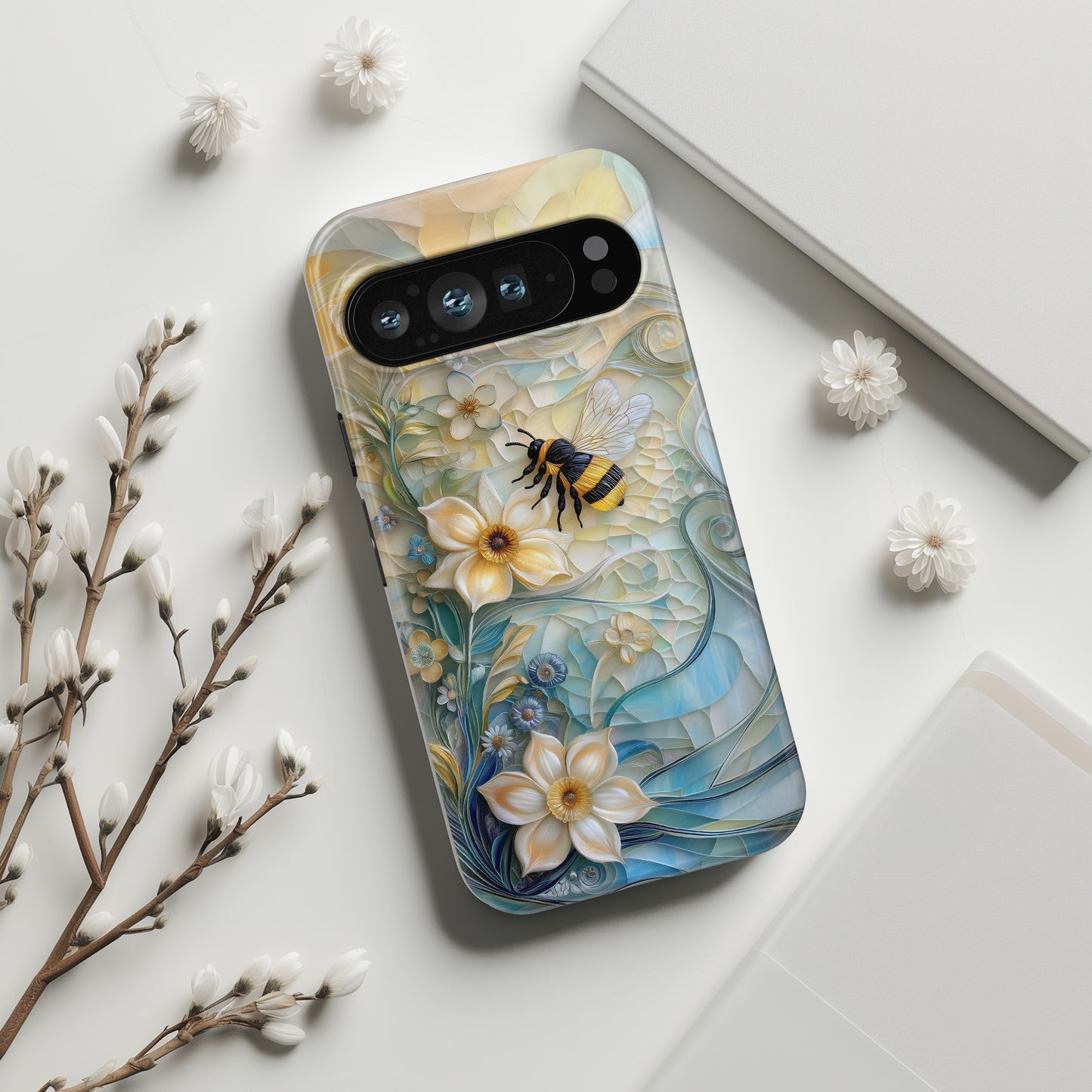 Bumblebee & Floral Stained Glass Art Design Phone Case for Google Pixel