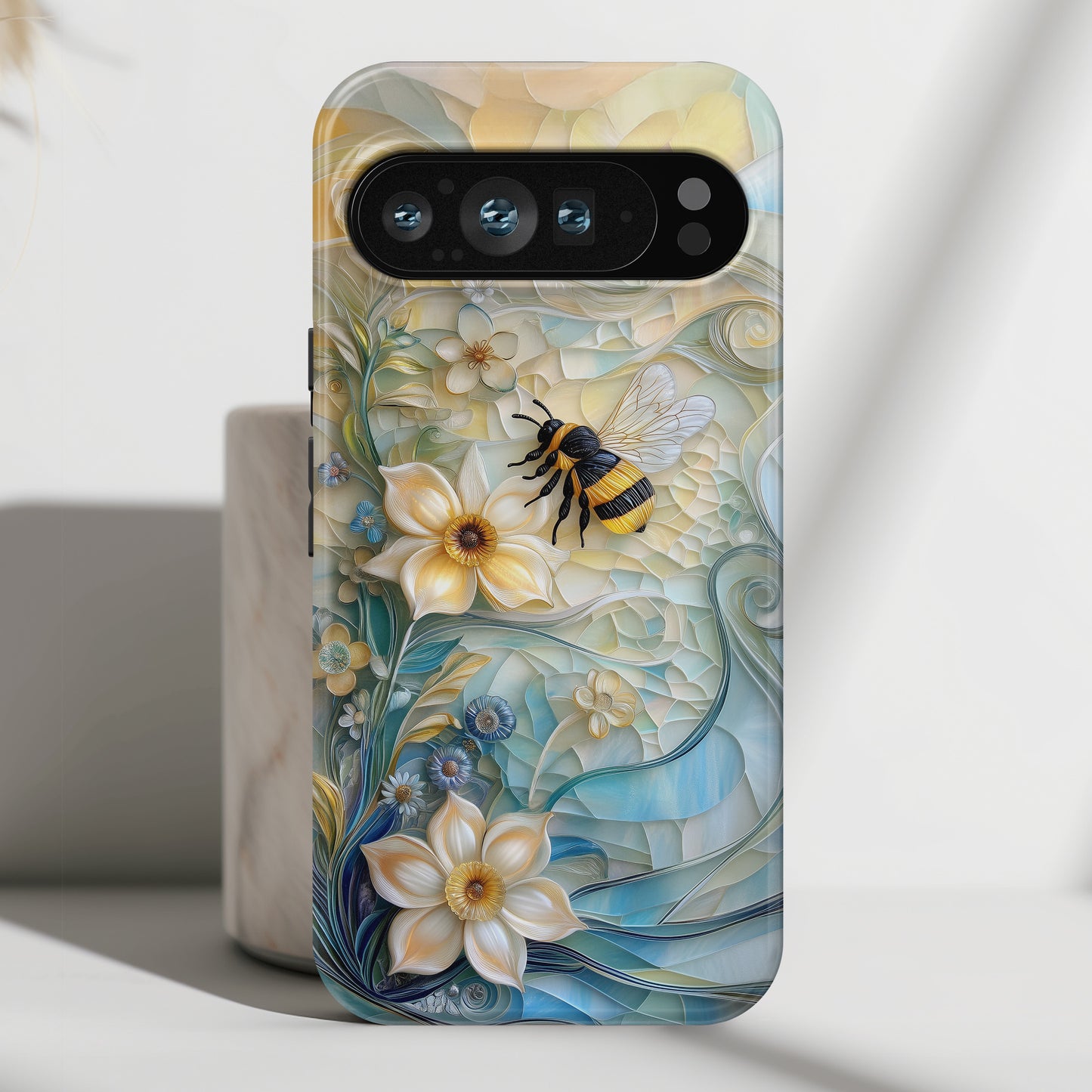 Bumblebee & Floral Stained Glass Art Design Phone Case for Google Pixel
