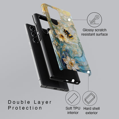 Bumblebee & Floral Stained Glass Art Design Phone Case for Galaxy S series Phones