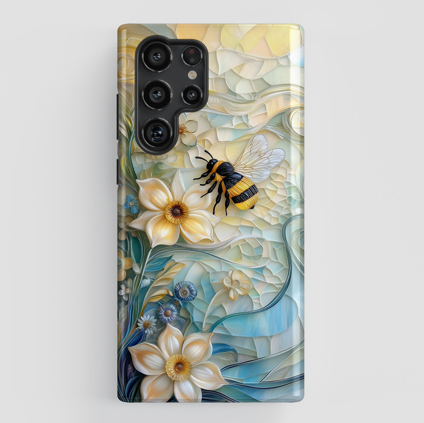Bumblebee & Floral Stained Glass Art Design Phone Case for Galaxy S series Phones