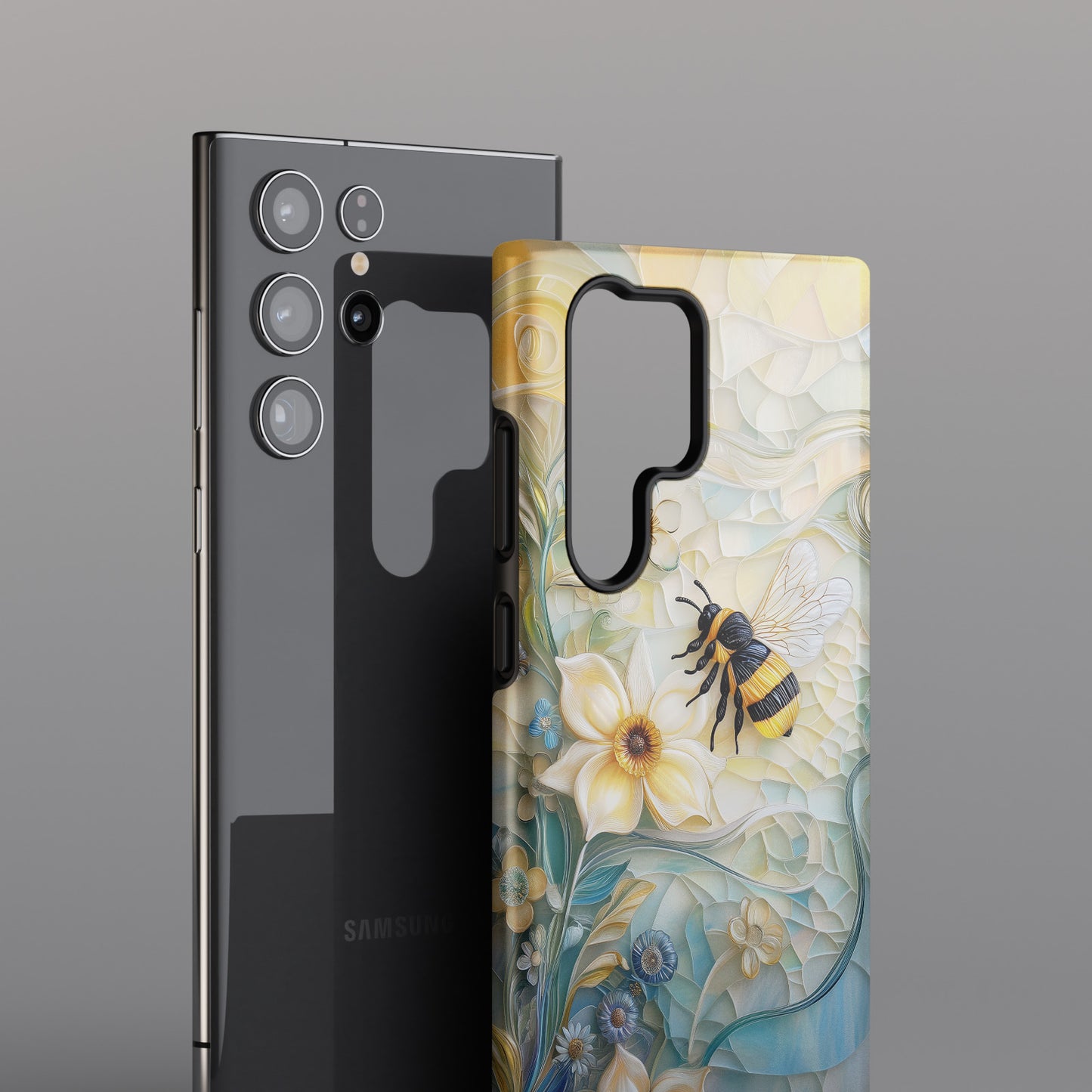 Bumblebee & Floral Stained Glass Art Design Phone Case for Galaxy S series Phones