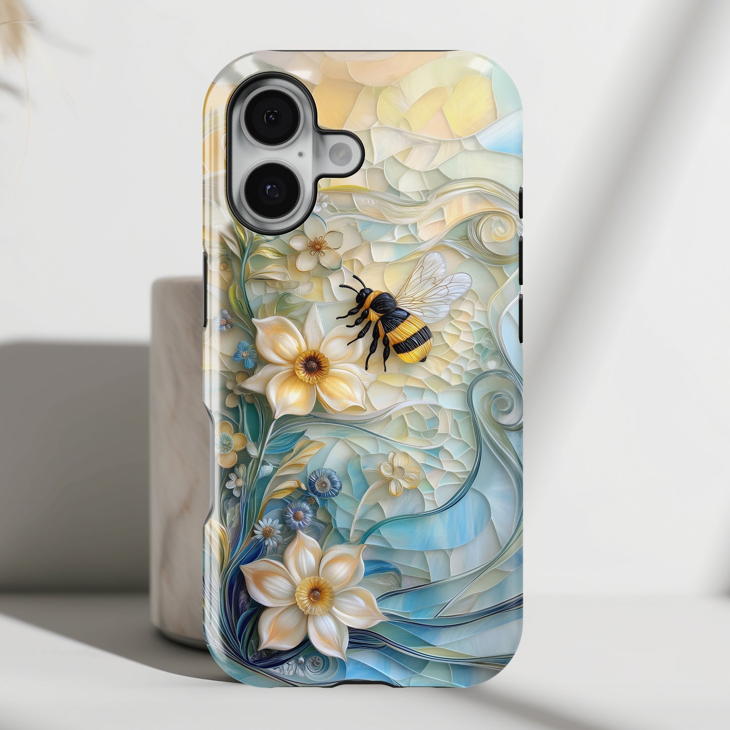 Bumblebee & Floral Stained Glass Art Design iPhone Case