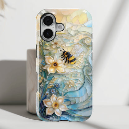 Bumblebee & Floral Stained Glass Art Design iPhone Case