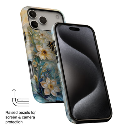 Bumblebee & Floral Stained Glass Art Design iPhone Case