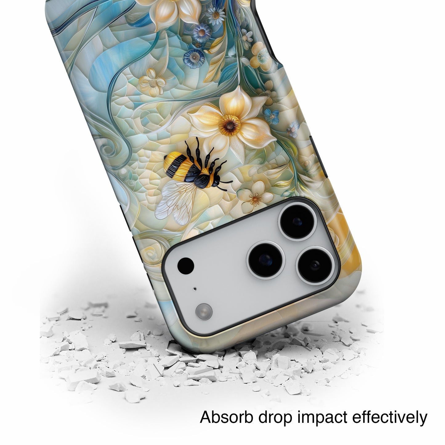Bumblebee & Floral Stained Glass Art Design iPhone Case