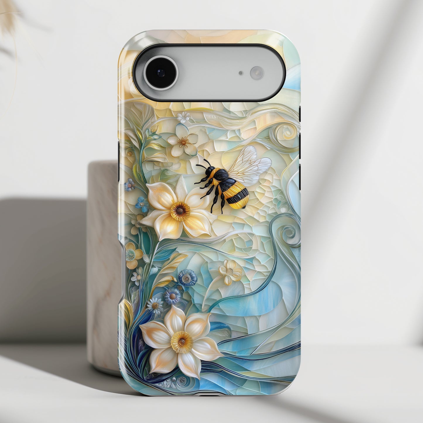 Bumblebee & Floral Stained Glass Art Design iPhone Case