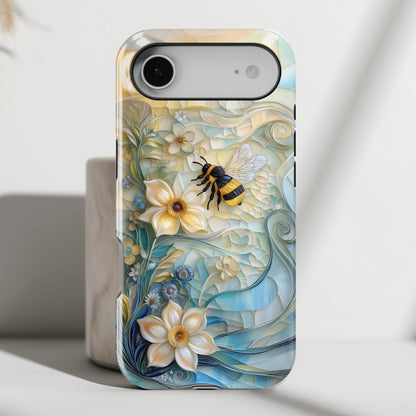 Bumblebee & Floral Stained Glass Art Design iPhone Case
