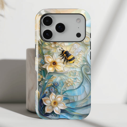 Bumblebee & Floral Stained Glass Art Design iPhone Case