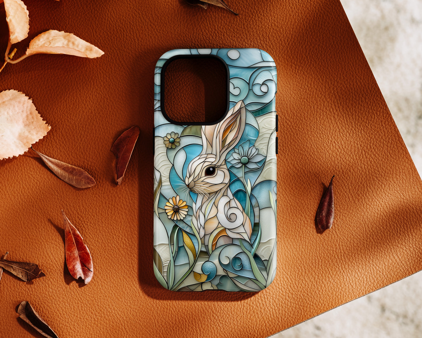 Bunny in the Garden Stained Glass Design iPhone Case