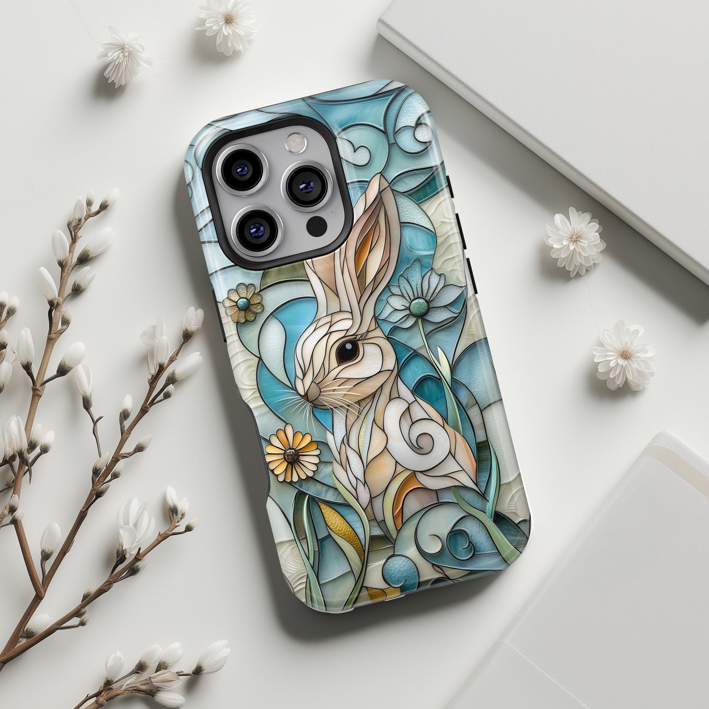 Bunny in the Garden Stained Glass Design iPhone Case