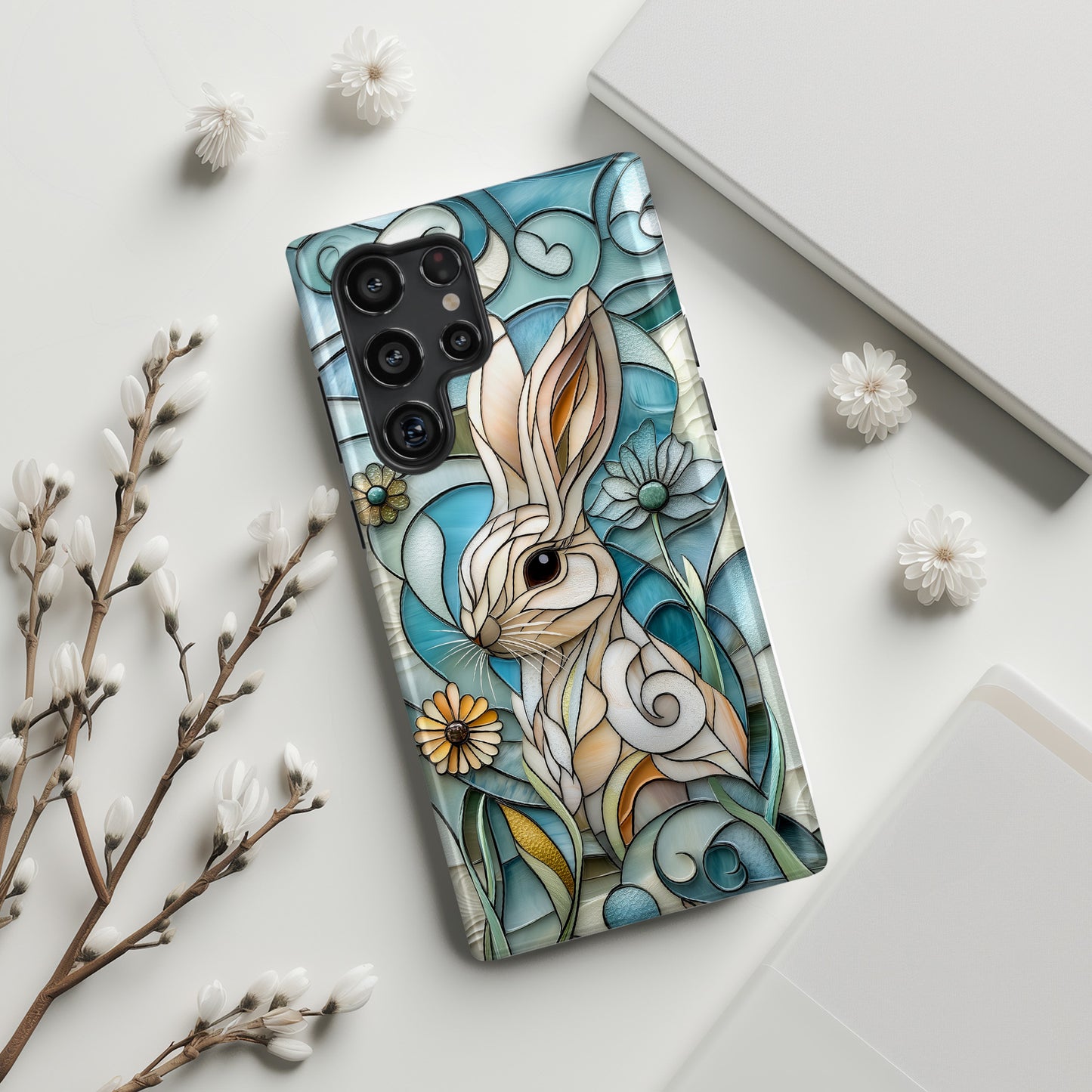 Bunny in the Garden Stained Glass Design Phone Case for Galaxy S series Phones