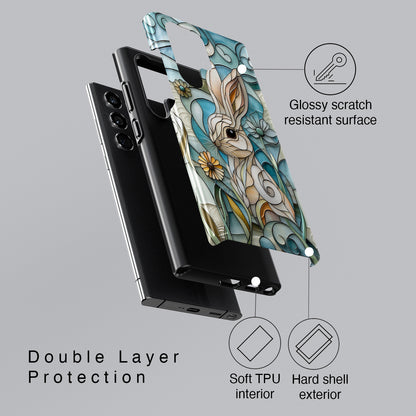 Bunny in the Garden Stained Glass Design Phone Case for Galaxy S series Phones