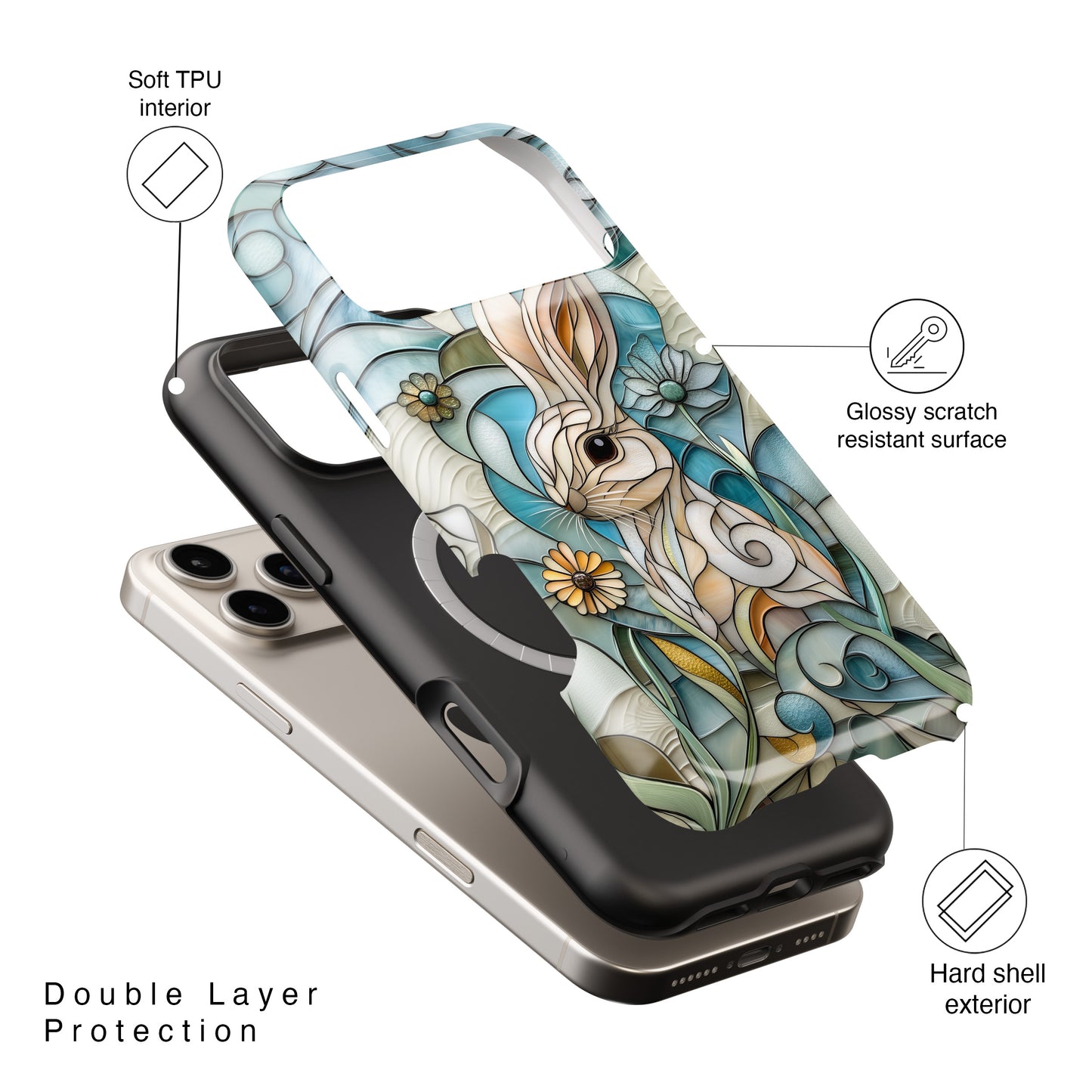 Bunny in the Garden Stained Glass Design iPhone Case
