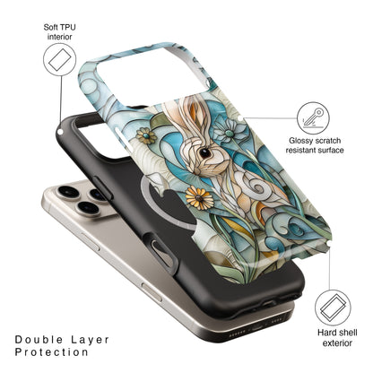Bunny in the Garden Stained Glass Design iPhone Case