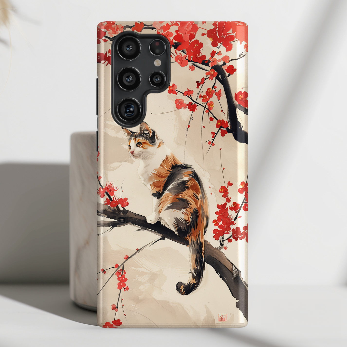 Calico Cat on Cherry Blossom Tree Design