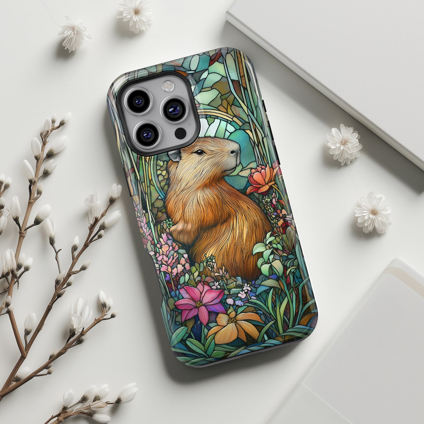 Capybara Stained Glass Design iPhone Case