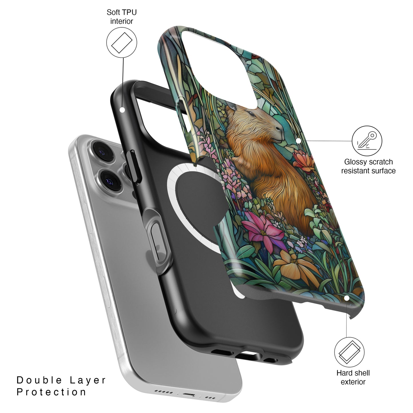 Capybara Stained Glass Design iPhone Case