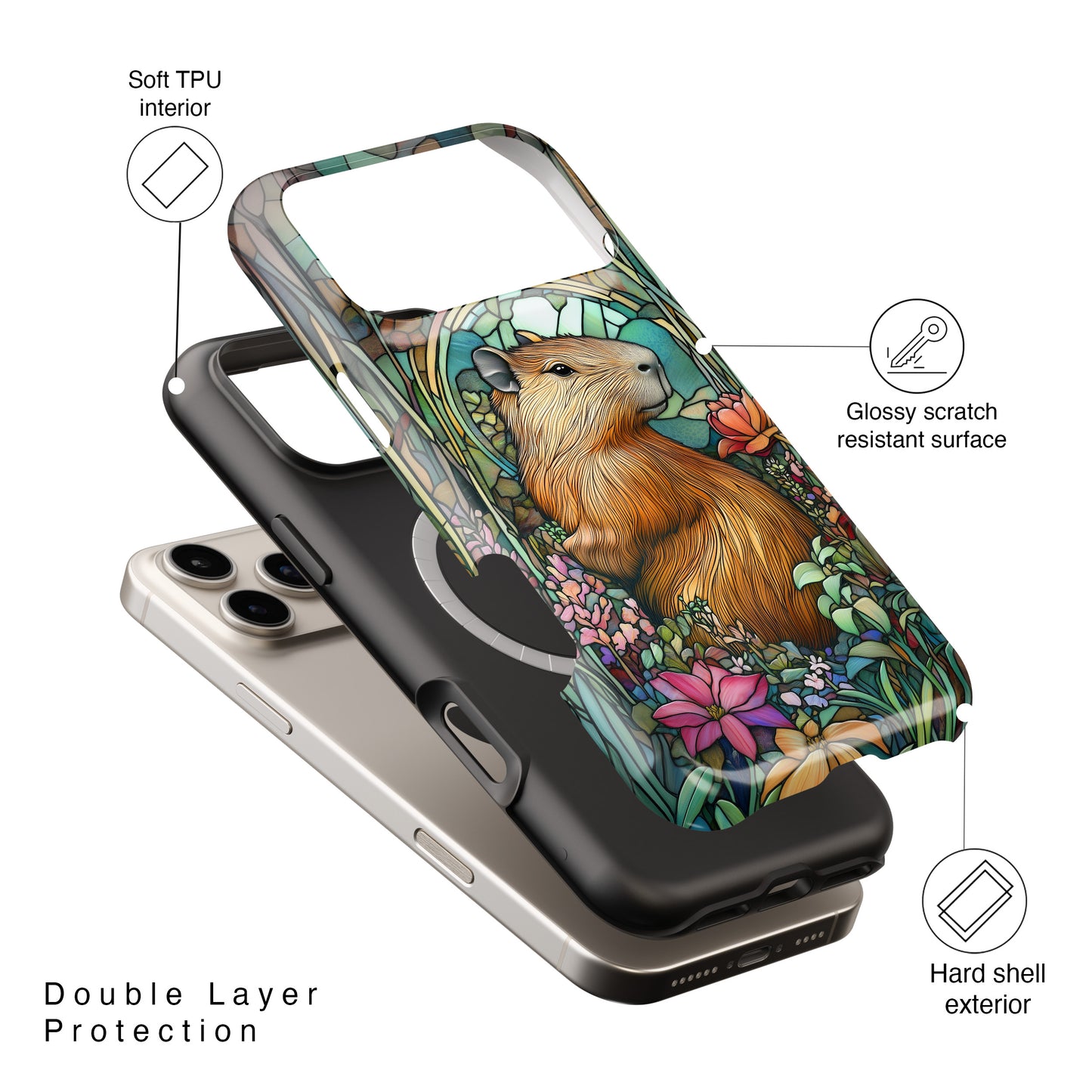 Capybara Stained Glass Design iPhone Case