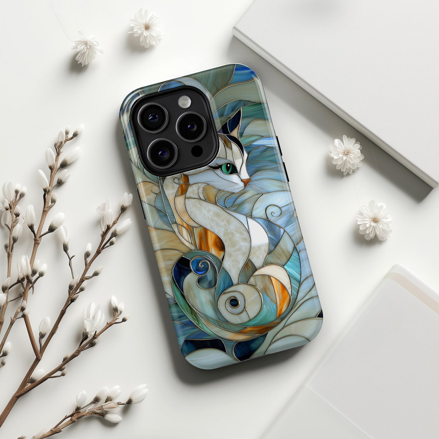 Cat Abstract Stained Glass Design iPhone Case