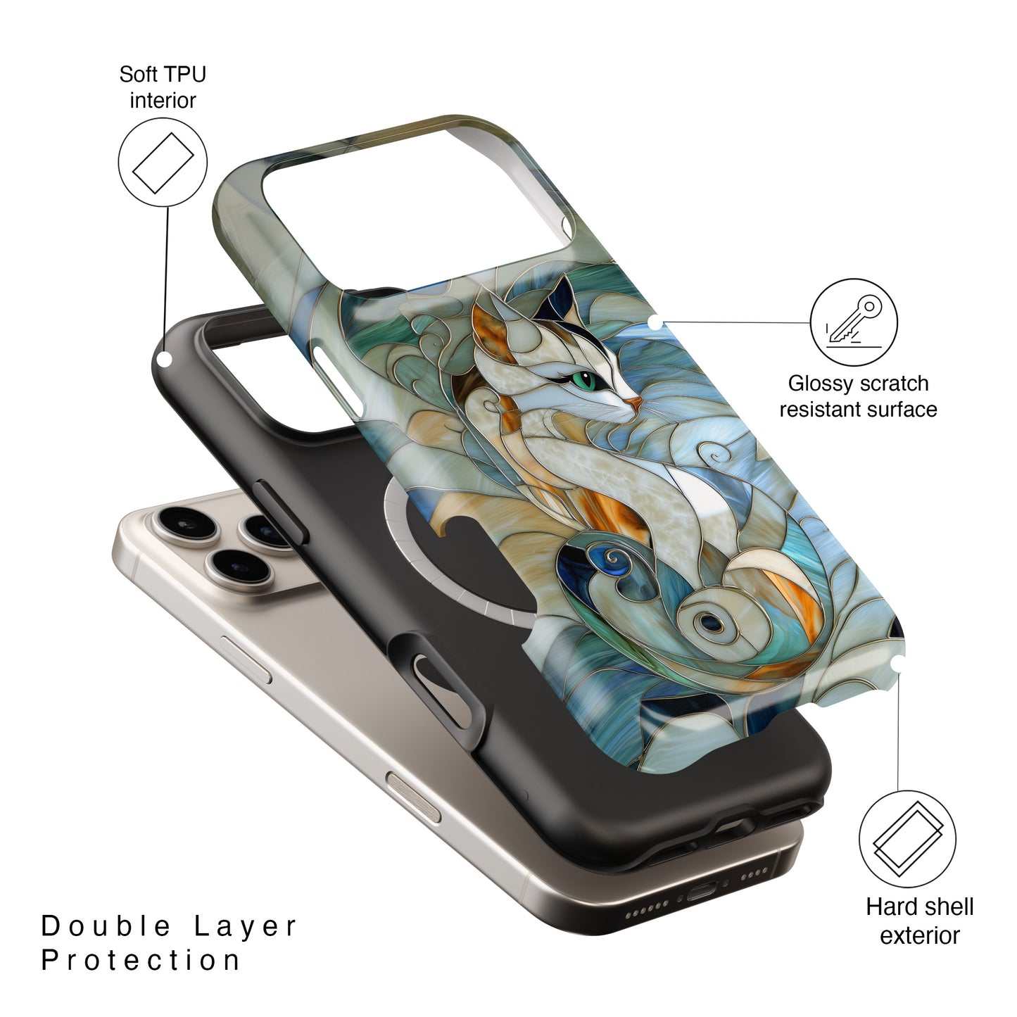 Cat Abstract Stained Glass Design iPhone Case