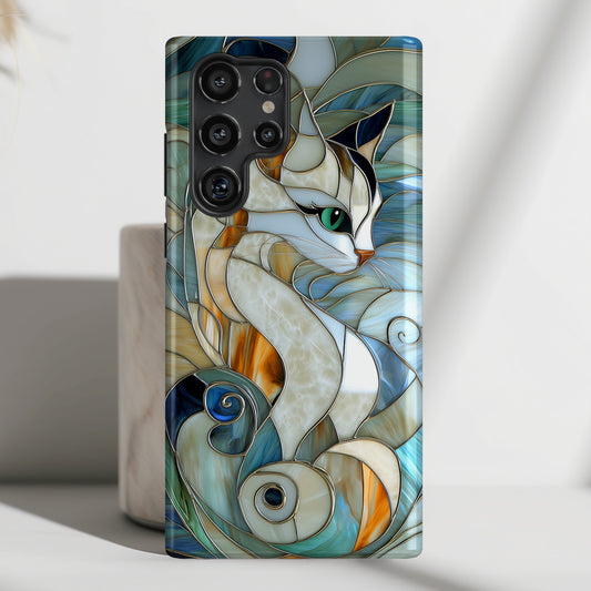 Cat Abstract Stained Glass Design Samsung Phone Case