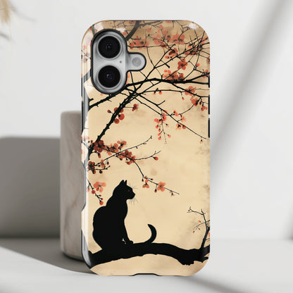Cat Silhouette under Cherry Blossom Design iPhone Case