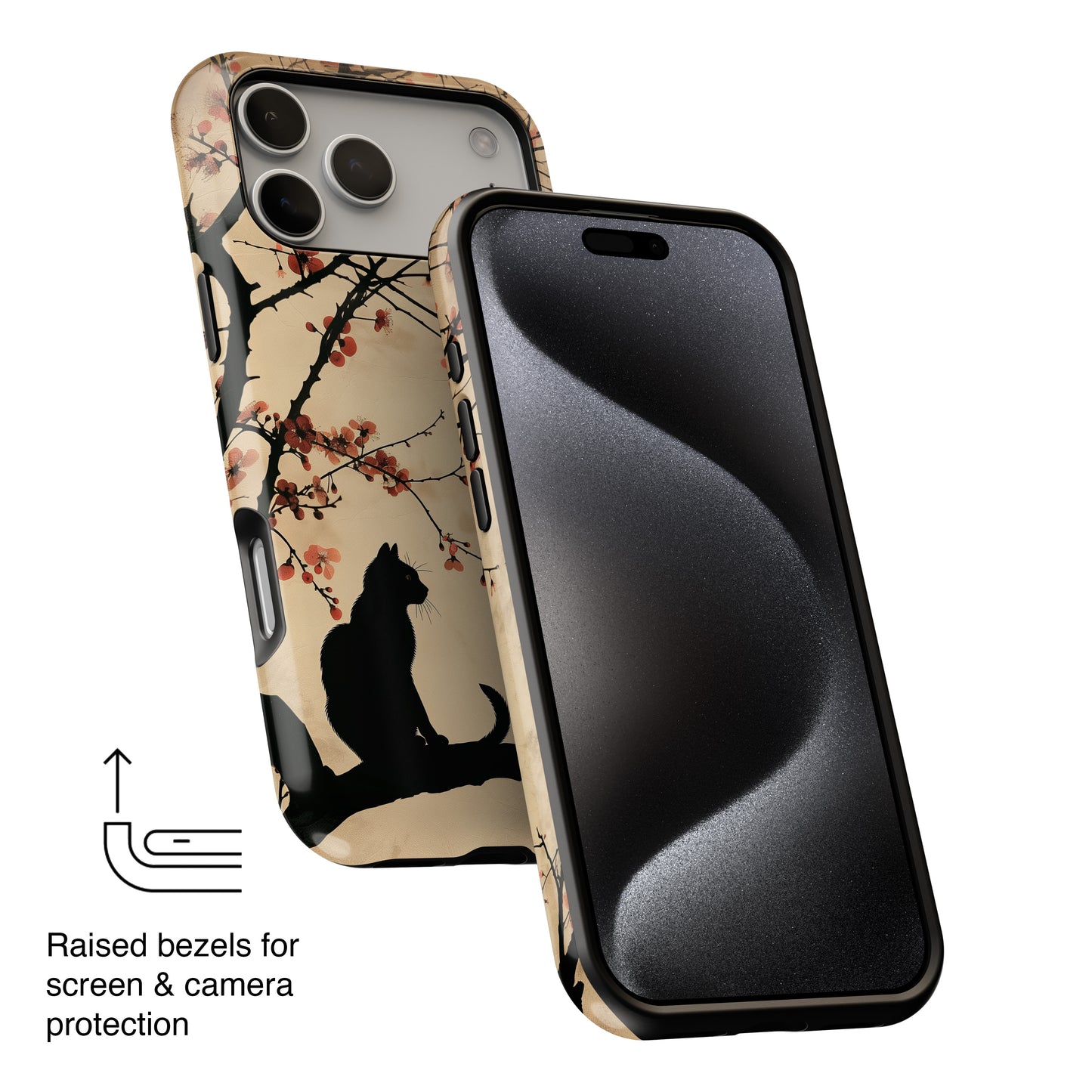 Cat Silhouette under Cherry Blossom Design iPhone Case