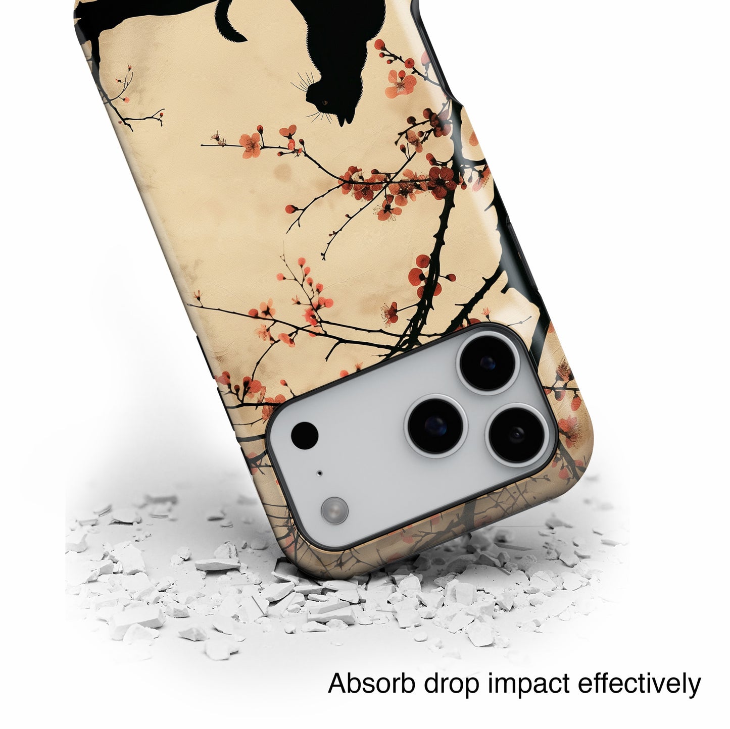Cat Silhouette under Cherry Blossom Design iPhone Case