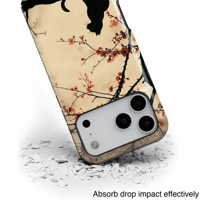 Cat Silhouette under Cherry Blossom Design iPhone Case