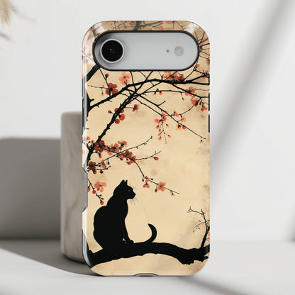 Cat Silhouette under Cherry Blossom Design iPhone Case