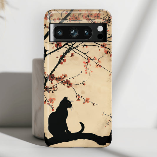 Cat Silhouette under Cherry Blossom Design Google Pixel Phone Case