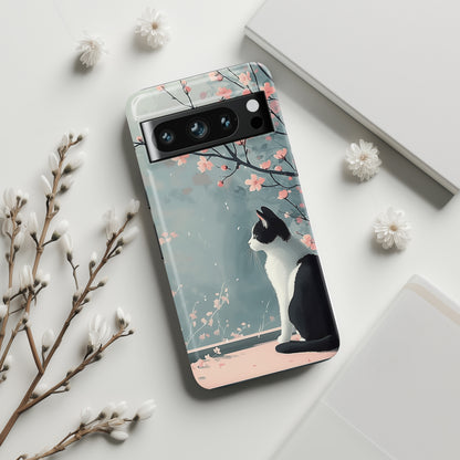 Cat Enjoying Sakura in Serenity Drawing Design Google Pixel Phone Case