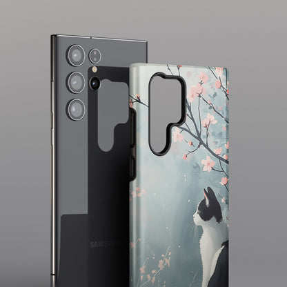 Cat Enjoying Sakura in Serenity Drawing Design Samsung Phone Case