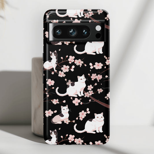 Cats & Cherry Blossom Pattern Design Google Pixel Phone Case