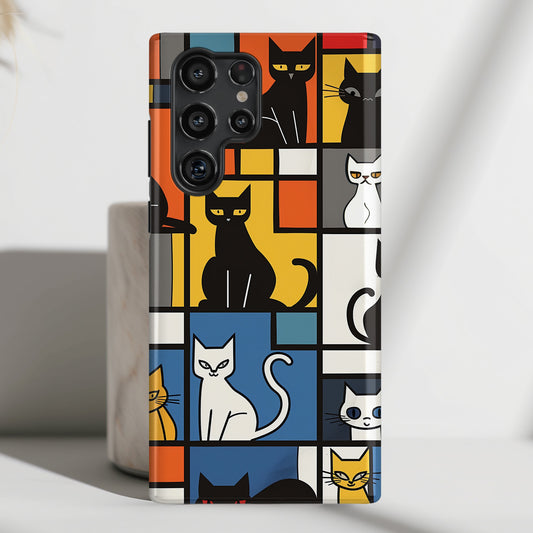 Cats in Piet Mondrian Style Abstract Art Design Case for Galaxy S series Phones