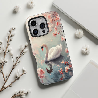 Cherry Blossoms around Elegant Swan Design iPhone Case