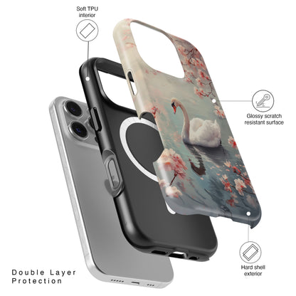 Cherry Blossoms around Elegant Swan Design iPhone Case