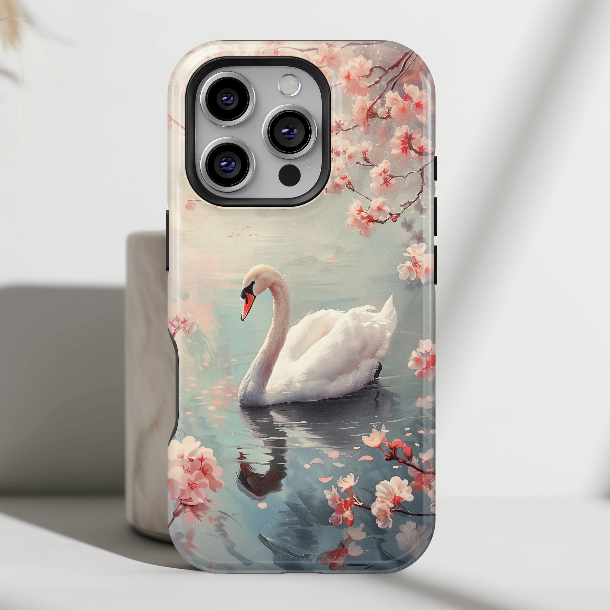 Cherry Blossoms around Elegant Swan Design iPhone Case Cherry Blossoms around Elegant Swan Design iPhone Case
