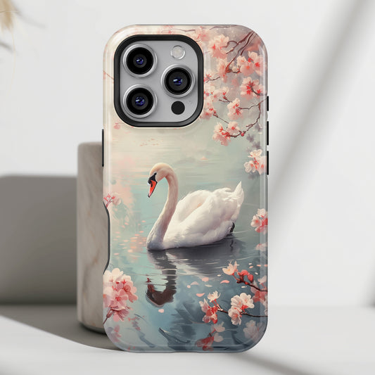 Cherry Blossoms around Elegant Swan Design iPhone Case