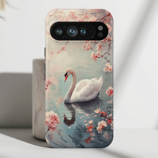 Cherry Blossoms around Elegant Swan Design Phone Case for Google Pixel
