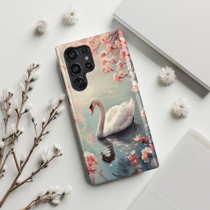 Cherry Blossoms around Elegant Swan Design Case for Galaxy S series Phones