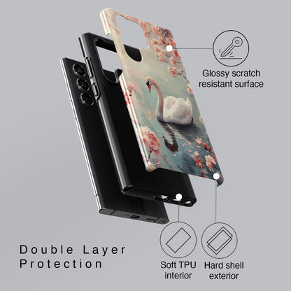 Cherry Blossoms around Elegant Swan Design Case for Galaxy S series Phones