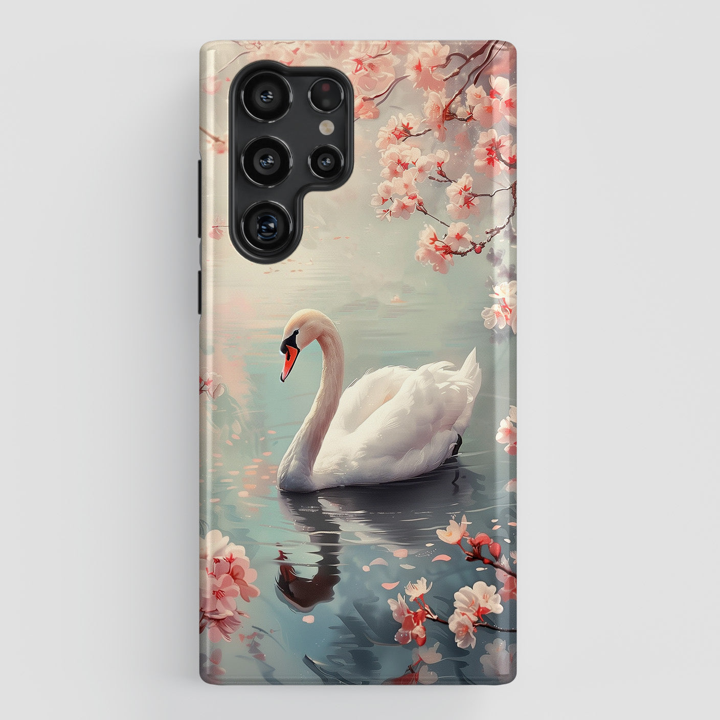 Cherry Blossoms around Elegant Swan Design Case for Galaxy S series Phones