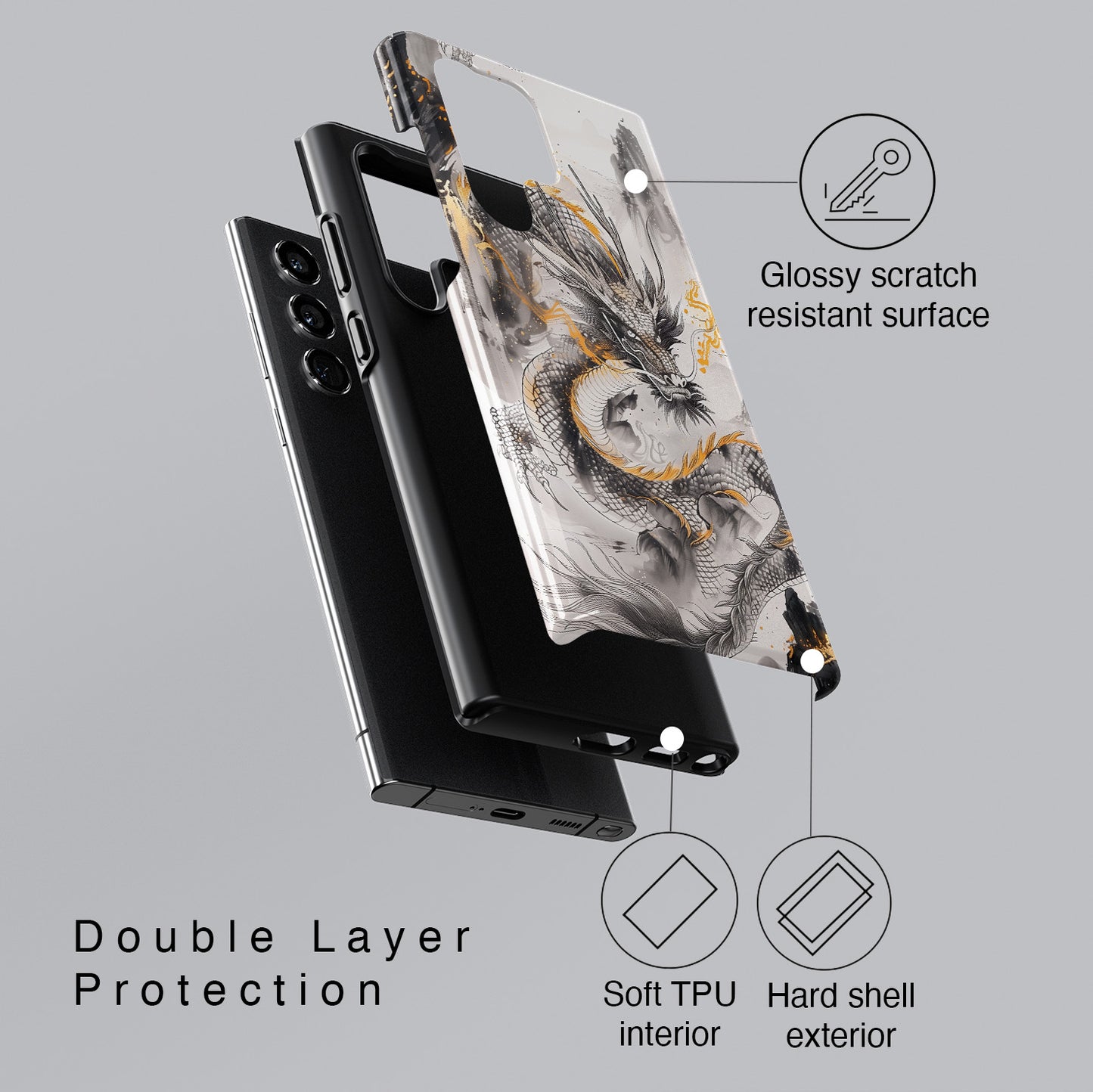 Chinese Watercolor Dragon Design Case for Galaxy S series Phones