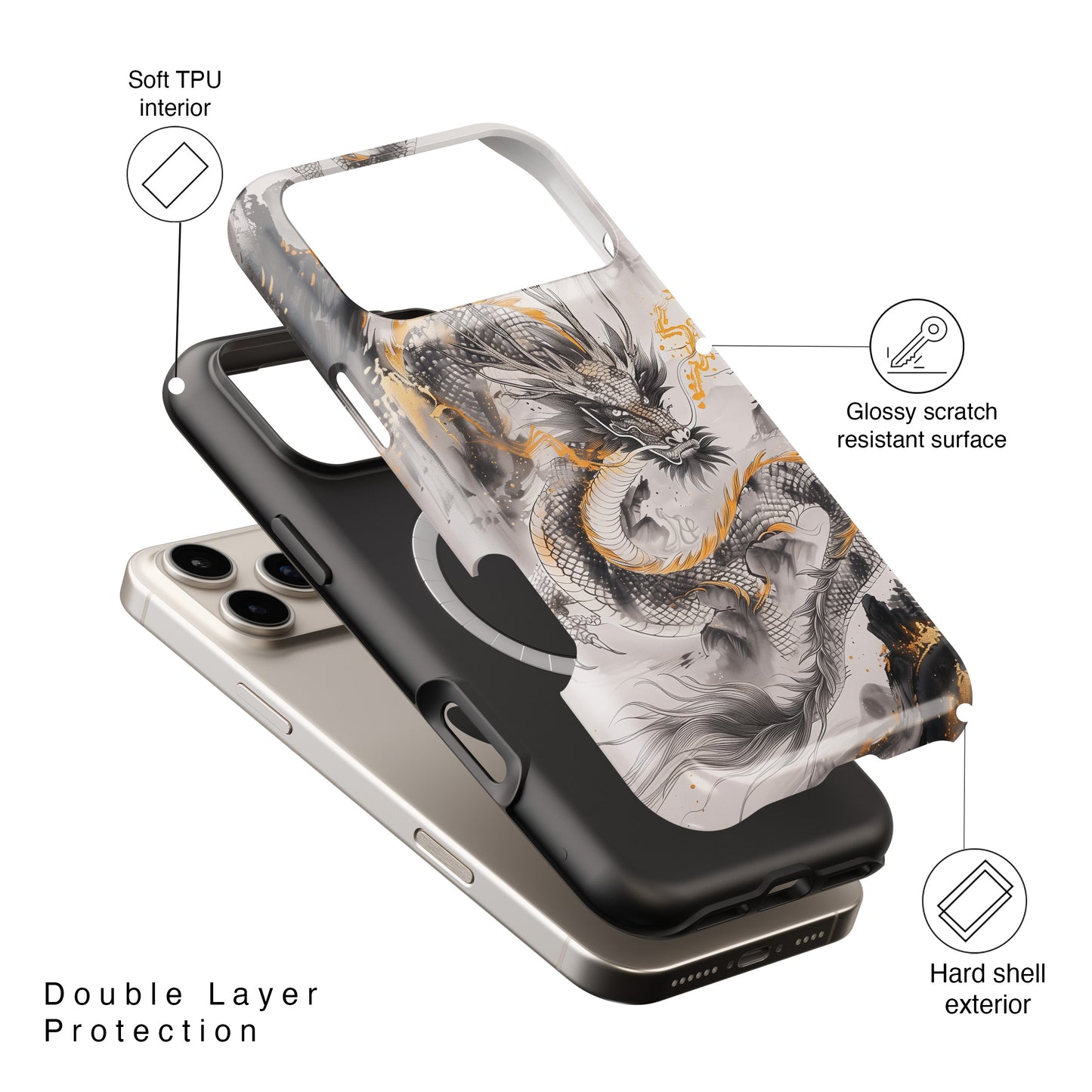 Chinese Watercolor Dragon Design iPhone Case